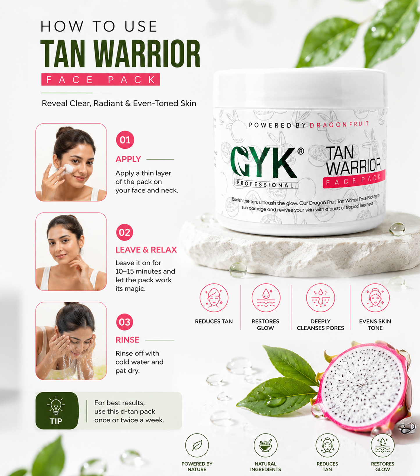 GYK Professional Dragon Fruit Tan Warrior Face Pack 400gm